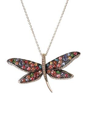 Brighton Dragonfly Necklace Reversible Swarovski Crystal Silver Pastel Multi